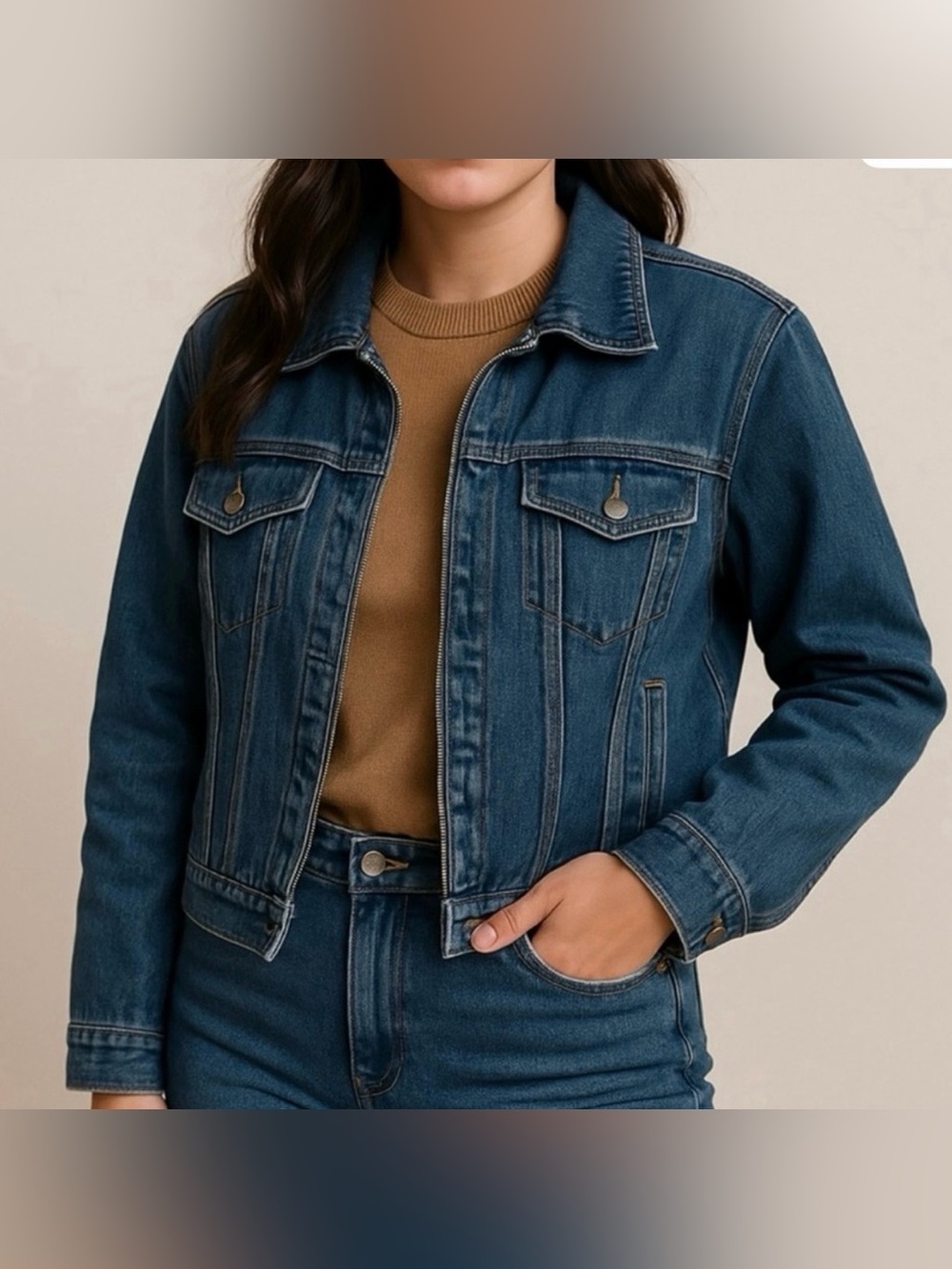 Kenar Blue Denim Jacket with Contrast Stitching - Women